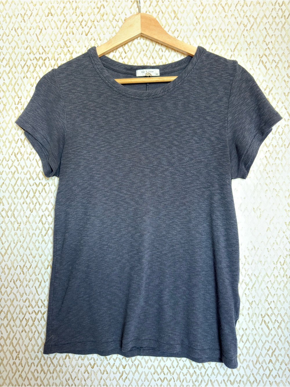 rag & bone New York Charcoal Slate Slub Knit Crewneck Tee Curved Hem Size M